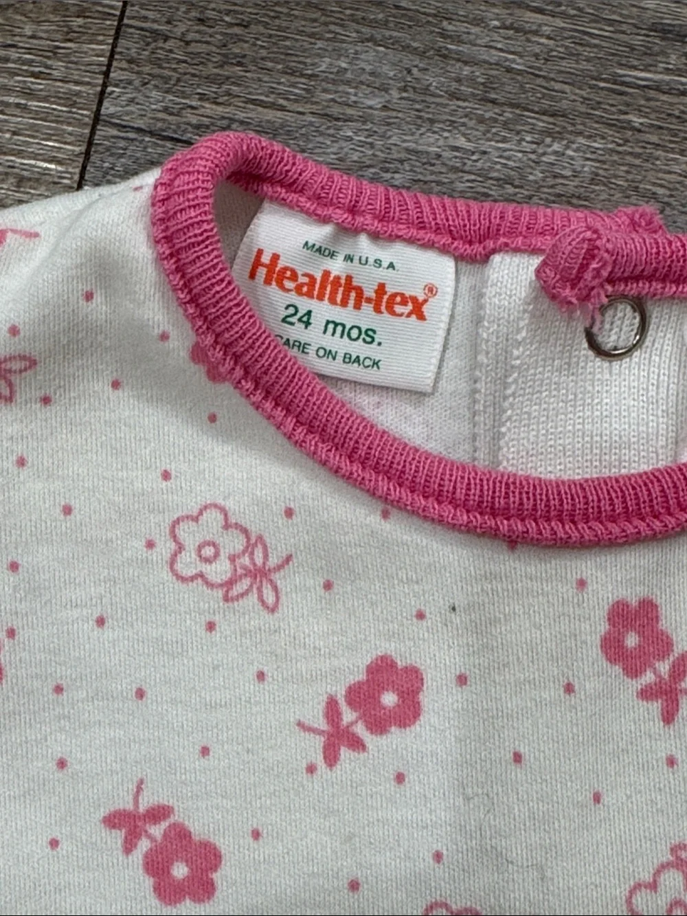Vintage Health-tex Made in USA White and Pink Floral Skirted Bodysuit size 24m